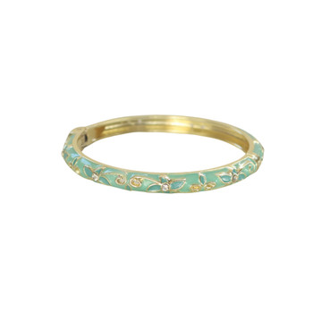 S2025211AC Hinged Enamel Bangle Bracelet – Aqua Blue Floral