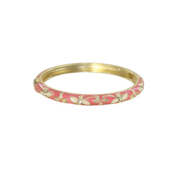 S2025211AE Hinged Enamel Bangle Bracelet – Coral Pink Floral