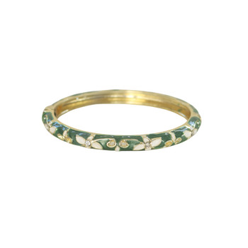 S2025211AF Hinged Enamel Bangle Bracelet – Forest Green Floral