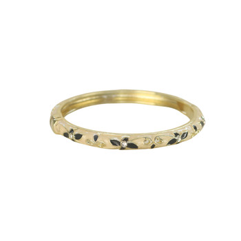 S2025211AI Hinged Enamel Bangle Bracelet – Champagne & Black Floral