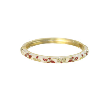 S2025211AK Hinged Enamel Bangle Bracelet – Ivory & Red Floral