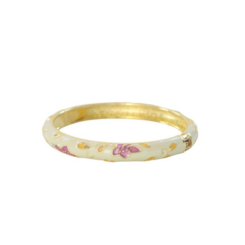 S2024138G Hinged Enamel Bangle Bracelet – Ivory with Purple Floral Design