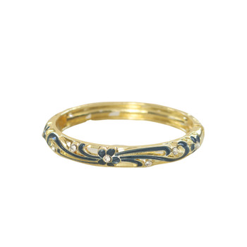S2024139B Hinged Enamel Bangle Bracelet – Navy Floral with Crystal Accents