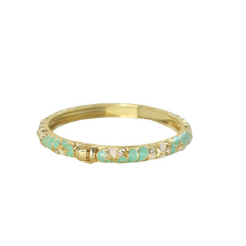 S2024139G Hinged Enamel Bangle Bracelet – Mint Scroll with Crystal Accents