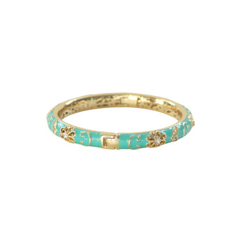 S2024017B Hinged Enamel Bangle Bracelet – Turquoise & Gold