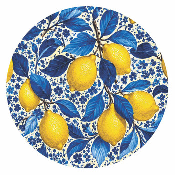 DISPR12 Disposable Round Placemat 24Pc - Blue Leave Lemon