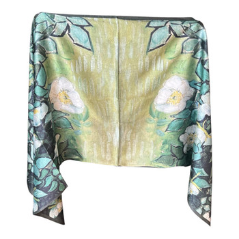 HH2605D Silk Scarf – Sage Botanical Bloom