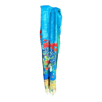 HH2607D Viscose Scarf - Blue Floral Border Print