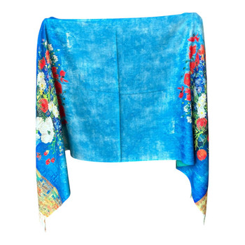 HH2607D Viscose Scarf - Blue Floral Border Print