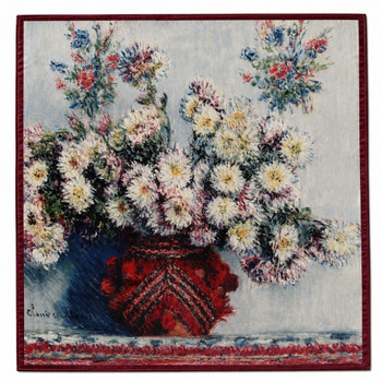HH2608N Polyester Square Scarf – White Chrysanthemums in Red Vase