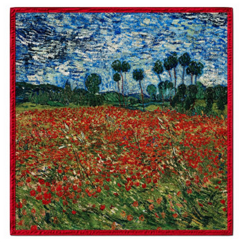HH2608O Polyester Square Scarf – Poppy Field Landscape