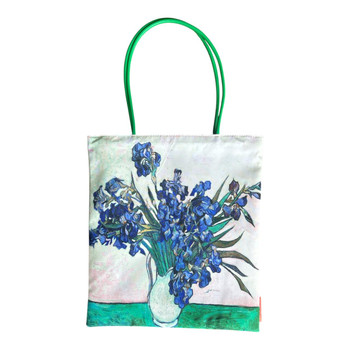 HH2609G Polyester Tote Bag – Blue Irises in White Vase