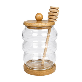 SYD681 Clear Glass Honey Jar with Bamboo Lid & Dipper
