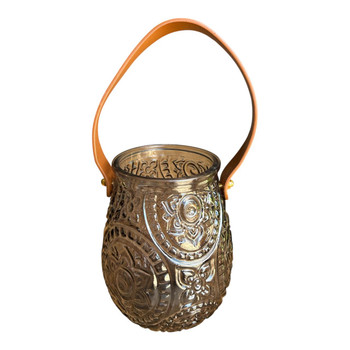 GVX027A Embossed Smoked Glass Holder with Leather Handle