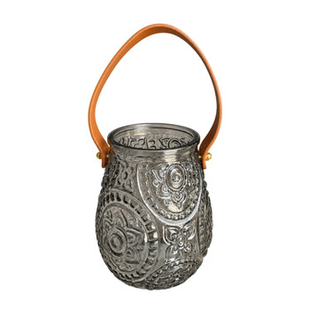 GVX027A Embossed Smoked Glass Holder with Leather Handle