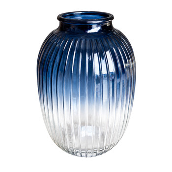 GVXS664 Deep Blue Ombre Ribbed Glass Vase