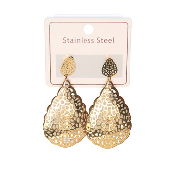 MLD1 Stainless Steel Gold Filigree Teardrop Drop Earrings