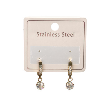 MLD10 Stainless Steel Gold Huggie Earrings with Diamond Drop Charm