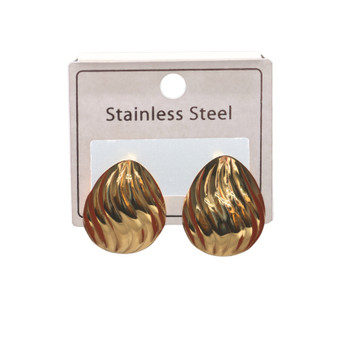 MLD14 Stainless Steel Gold Textured Teardrop Stud Earrings