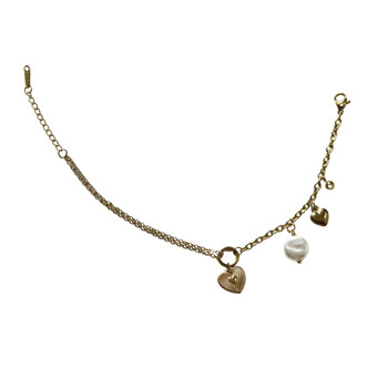 MLD39 Gold-Tone Layered Heart & Pearl Charm Bracelet