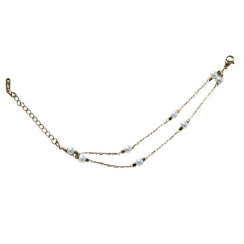 MLD42 Gold-Tone Double Chain Pearl Station Bracelet