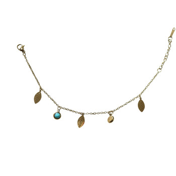 MLD43 Gold-Tone Leaf & Turquoise Charm Bracelet