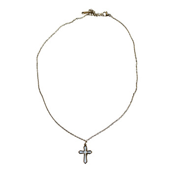 MLD48 Gold-Tone Mother of Pearl Cross Pendant Necklace