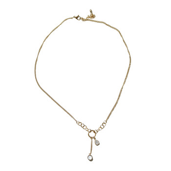 MLD54 Gold-Tone Teardrop & Moonstone Drop Necklace