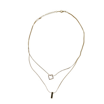 MLD56 Gold-Tone Double Layer Geometric Pendant Necklace
