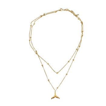 MLD59 Gold-Tone Layered Whale Tail Pendant Necklace