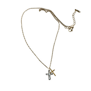 MLD61 Gold-Tone Double Cross Pendant Necklace