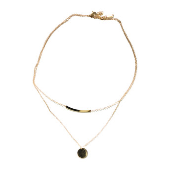 MLD62 Gold-Tone Layered Bar & Disc Pendant Necklace