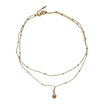 MLD63 Gold-Tone Layered Beaded Heart Pendant Necklace