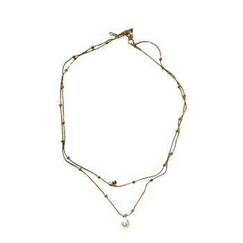 MLD67 Gold-Tone Layered Beaded Pearl Pendant Necklace