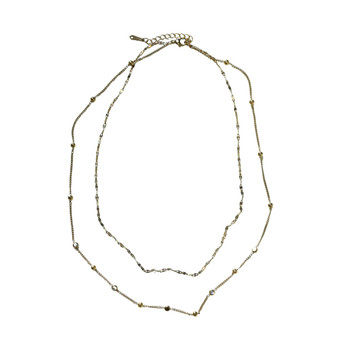 MLD69 Gold-Tone Layered Beaded Crystal Station Necklace