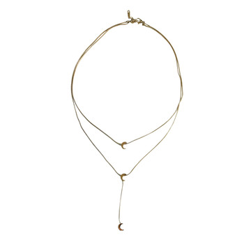 MLD70 Gold-Tone Layered Triple Crescent Moon Drop Necklace