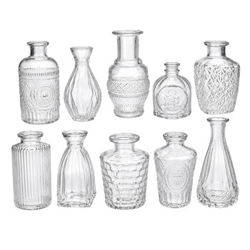 X0501B Vintage Clear Glass Bud Vase Collection No. 2 (Set of 10)