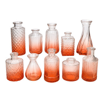 X0502A Vintage Rose Ombré Glass Bud Vase Collection No.1 (Set of 10)