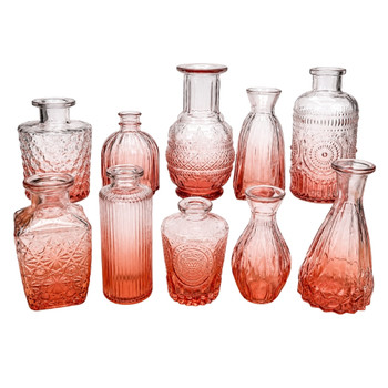 X0502B Vintage Rose Ombré Glass Bud Vase Collection No 2. (Set of 10)