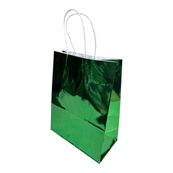 GBSY1A Large Gift Bag with Twisted Paper Handles (Set of 12) - Metallic Green