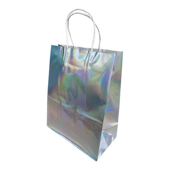 GBSY1D Large Gift Bag with Twisted Paper Handles (Set of 12) - Holographic Silver