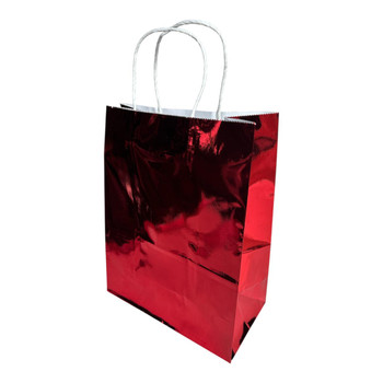 GBSY1E Large Gift Bag with Twisted Paper Handles (Set of 12) - Metallic Red