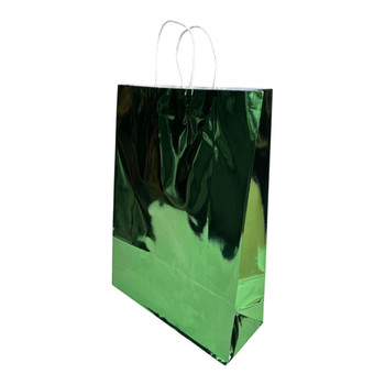GBSY2D Medium Gift Bag with Twisted Paper Handles (Set of 12) - Metallic Green