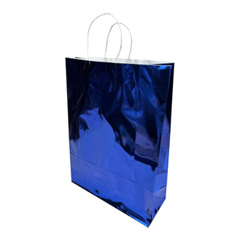 GBSY2E Medium Gift Bag with Twisted Paper Handles (Set of 12) - Metallic Blue
