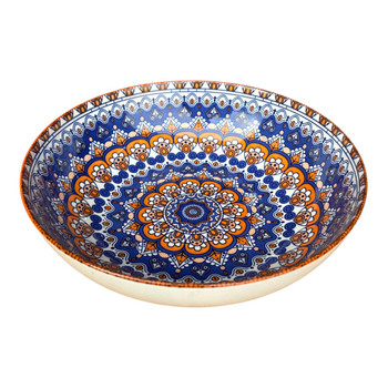 ZY020H Ceramic Fruit Bowl – Blue & Orange Mandala