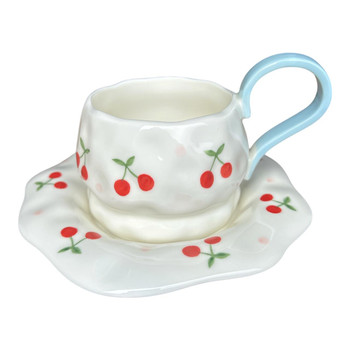 CCP1382B Ceramic Blue Ear Cup & Saucer Set – Cherries