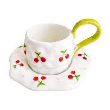 CCP1382C Ceramic Yellow Ear Cup & Saucer Set – Cherries
