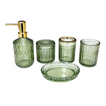 HWBST5 Vintage Green Glass Bathroom Accessory Set – 5 Piece