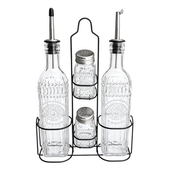 SBT2 Clear Glass Vintage Glass Oil & Vinegar Set with Stand