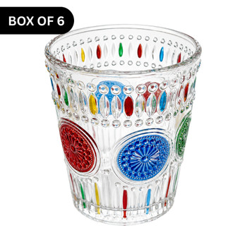 YZ1A Short Clear Embossed Glass - Coloured Medallions